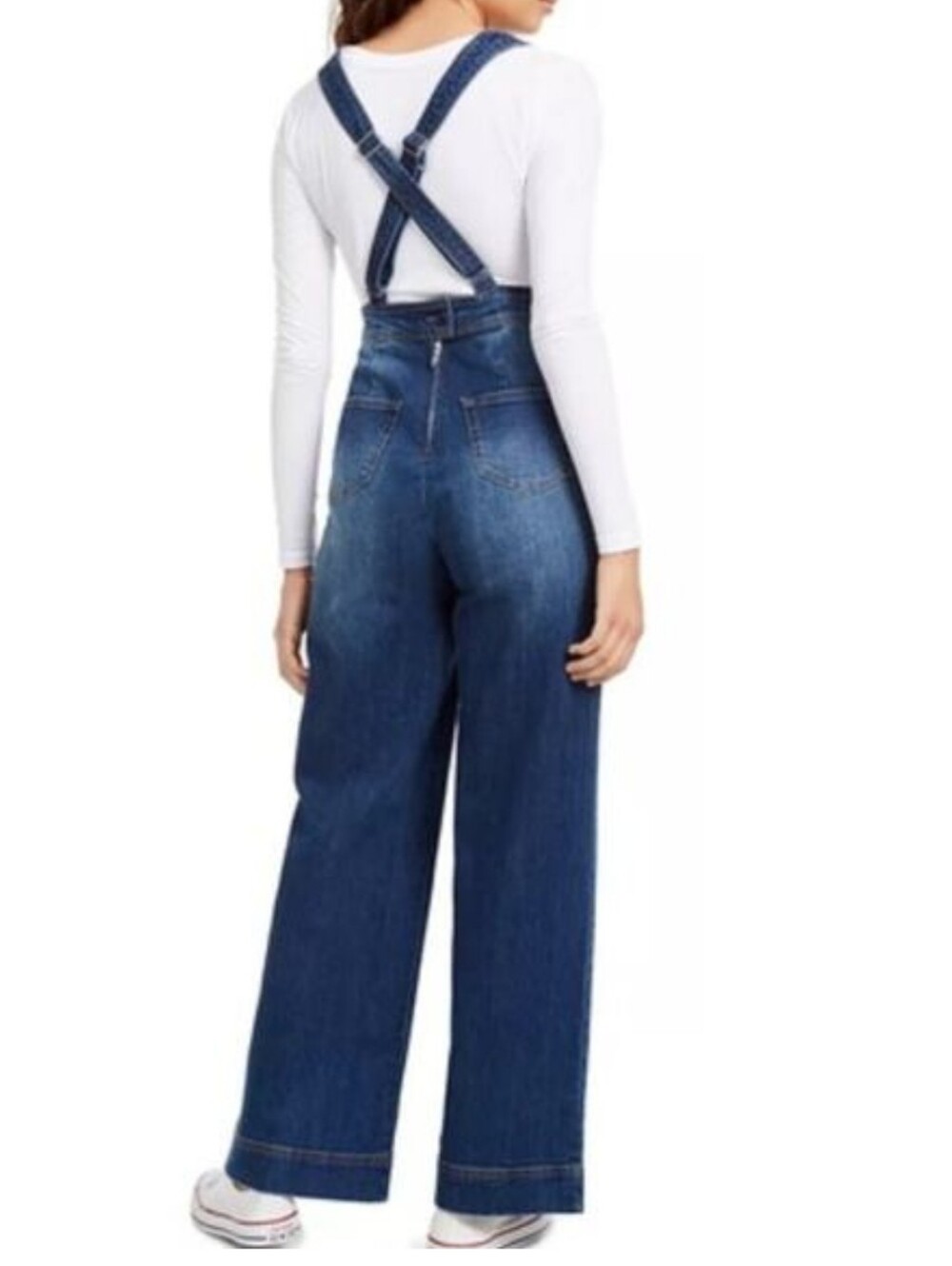 Dollhouse Dark Blue Plunging Wide-Leg Denim Jumpsuit - Picture 2 of 5